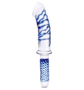 11 Inch Realistic Double Ended Glass Dildo With  Handle - Blue/clear GLAS-501