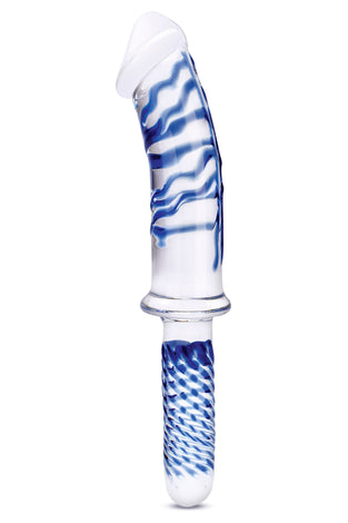 11 Inch Realistic Double Ended Glass Dildo With  Handle - Blue/clear GLAS-501