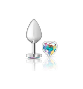 Cheeky Charms-Silver Metal Butt Plug- Heart-Clear-Medium VB-CC9127