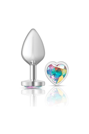 Cheeky Charms-Silver Metal Butt Plug- Heart-Clear-Medium VB-CC9127