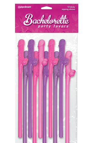 Bachelorette Party Favors 10 Dicky Sipping Straws - Pink & Purple PD6203-03