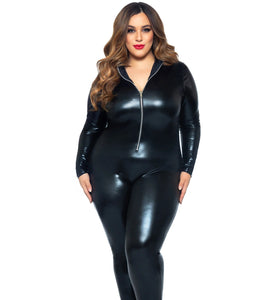 Lame Zipper Front Catsuit - 3x/4x - Black LA-85047XBL3X4