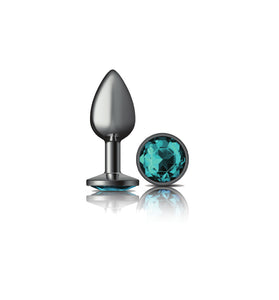 Cheeky Charms-Gunmetal Metal Butt Plug- Round-Teal-Small VB-CC9120