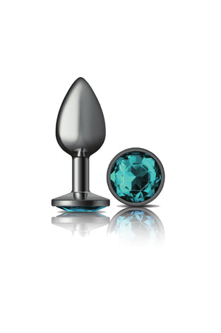 Cheeky Charms-Gunmetal Metal Butt Plug- Round-Teal-Small VB-CC9120