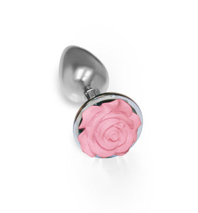 The 9's the Silver Starter Rose Floral Stainless Steel Butt Plug - Rose Pink ICB2643-2