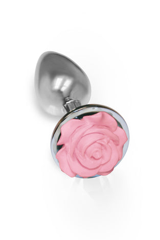 The 9's the Silver Starter Rose Floral Stainless Steel Butt Plug - Rose Pink ICB2643-2