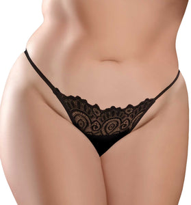 Hookup Panties Remote Lace Peek-a-Boo - Black - XL - Xxl PD4836-23