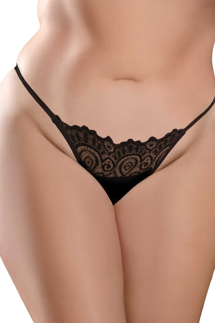 Hookup Panties Remote Lace Peek-a-Boo - Black - XL - Xxl PD4836-23