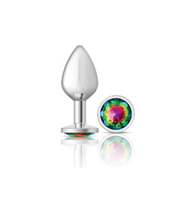 Cheeky Charms-Silver Metal Butt Plug- Round-Rainbow-Medium VB-CC9118