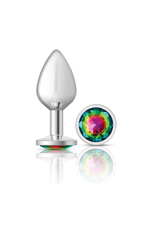 Cheeky Charms-Silver Metal Butt Plug- Round-Rainbow-Medium VB-CC9118