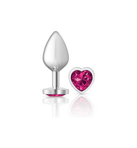 Cheeky Charms-Silver Metal Butt Plug- Heart-Bright Pink-Medium VB-CC9130
